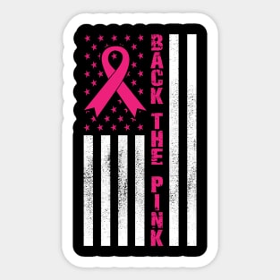 Back the Pink Ribbon Breast Cancer Awareness American US Flag Sticker